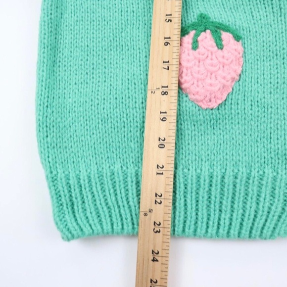 Luna Ivy Chunky Green W/ Pink Strawberries Button Up Cardigan NWT Size M - Picture 9 of 10
